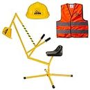 The Big Dig Sandbox Digger Construction Excavator Ride On Toy Crane with Safety Vest and Helmet Set and 360 Degree Rotating Boom for Kids, Multicolor