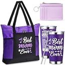 Tiangrid 3 Pcs Gifts for Mom Best Mom Ever Tote Bag 20oz Tumbler Cup with Lid Credit Card Holder for Women Mother's Day Gifts (Purple)
