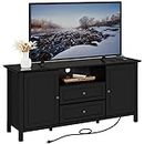 Yaheetech Black TV Stand with Drawers for TVs up to 65 Inch, Media Entertainment Center with Power Outlet & Storage Space, Modern Elegant TV Console for Bedroom & Living Room