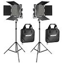 NEEWER 2 Pieces Bi-color 660 LED Video Light and Stand Kit Includes:(2)3200-5600K CRI 96+ Dimmable Light with U Bracket and Barndoor and (2)75 inches Light Stand for Studio Photography, Video Shooting