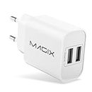 Magix Chargeur Mural Double USB , (5V-2.4A 5V-1.0A) Sortie maximale 5V-3.4A 17W Charge Rapide (Prise EUR)(Blanc)