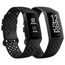 Qimela Replacement Watch Strap Compatible with Fitbit Charge 3/Fitbit Charge 4 Bands for Women Men, Liquid Silicone Sport Classic Wristbands 2 Pack (Black, Small)