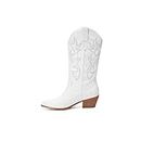 YEOTREAN women's Western Cowboy boots Embroidered mid-calf boots