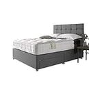 DivanBedsDeals | Grey 5ft King Bed | Linen Look Divan Bed with 10 Inch Spring Memory Foam Mattress | Cube Headboard and 2 Storage Drawers Bed Set