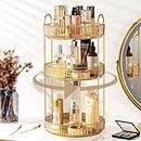 Weidace 360 Rotating Makeup Organizer for Vanity, Bathroom Countertop Organizer Spinning Perfume Organizer, High-Capacity Cosmetic and Skincare Dresser Make Up Holder Rack (3 Tiers, Gold)