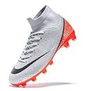 Favdeol Boys Girls Soccer Cleats Kids Football Shoes High Top Training Youth Football Cleats Outdoor Soccer Shoes Grey Orange,6