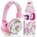 JYPS Cute Kids Headphones Wireless, Unicorn Headphones for Girls, Bluetooth Adjustable Toddler Headphone Over Ear for Age 2+, with Microphone, Compatible with iPad/Fire Tablet (pink)
