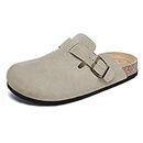 Xiakolaka Women's Suede Clogs Adjustable Buckle Slip on Footbed Home Clog Slippers Beige Size 8