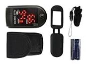 Finger Pulse Oximeter TIGA-50DL CMS-50 DL Black Heart Rate Monitor SPO2 Oxygen Saturation Measurement with LED Display Including Batteries/Pouch/Silicone Protective Case/Carry Strap and German Plug x 1 by Finger Pulsoximeter / EKG GerÃƒ¤te mobil