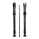 SWAN Soprano Recorder Instrument for Beginners Kids Student - German Fingering 8 Hole Flute Descant Recorders with Cleaning Rod Fingering Chart, Black