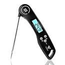 DOQAUS Digital Meat Thermometer, Instant Read Food Thermometer with Backlight LCD Screen, Foldable Long Probe & Auto On/Off, Perfect for Kitchen, BBQ, Water,Meat, Milk, Cooking Food (Black)