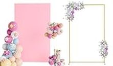 Fomcet 6.6FT x 4FT Gold Metal Square Backdrop Stand and Pink Wedding Arch Cover Spandex Fabric for Birthday Party Baby Shower Anniversary Arch Stand Decoration