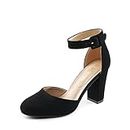 DREAM PAIRS Womens High Heel Ankle Strap Party Pumps Shoes, Black Nubuck - 7 (Angela)