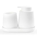 Umlaca White Bathroom Accessories Set 3 pcs - Ceramic Foaming Bathroom Soap Dispenser Set Farmhouse White Bathroom Decor, Soap Dispenser and Toothbrush Holder/Tumbler Cup, Tray