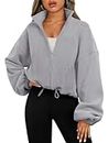 AUTOMET Womens Zip Up Hoodies Oversized Sweatshirts Fleece Jackets Long Sleeve Crop Sherpa Fall Outfits 2023, Grey, Small