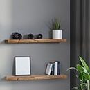 LEVEDE 2 Pcs Floating Shelves Wall Mounted Storage Solid Wood Display Shelf, 2 Small Wall Shelves for Bedroom Living Room Bathroom Kitchen Decor(90x 15 x 3.8cm)
