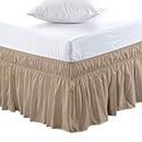 Egyptian Cotton 750 Thread Count Double Size Wrap Around Bed Skirt(72" x 48") with Adjustable Three Fabric Sides Elastic Belts, Easy Fit Bed Skirt - 18" Height Beige Color