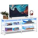 WLIVE TV Stand for 65 70 inch TV with LED Lights, Gaming Entertainment Center with Storage, Industrial TV Console for Living Room, Long 63" LED TV Cabinet with Metal Frame, White