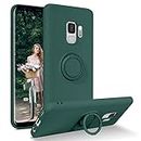 Galaxy S9 Case, DUEDUE Liquid Silicone Soft Gel Rubber Slim Cover with Ring Kickstand |Car Mount Function Shockproof Full Body Protective Anti Scratch Case for Samsung S9 for Women Men, Pine Green