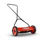 Mowy 16-Inch Push Lawn Mower Manual with 4 Steel Blades for Home Garden and Yard | Next Generation Grass Cutter Machine | Adjustable Cutting Height | T-Style Handle (Red)