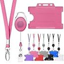Vicloon ID Card Badge Holder, 1PC Retractable Lanyard and Badge Holder Set Includes ID Card Holder, Lanyard Neck Strap and Retractable Reel (Pink)