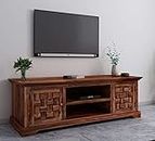 ROUNDHILL Sheesham Wood TV Stand with 2 Door & Shelf Storage for Living Room Home Entertainment Unit Center Console TV Table Wooden Tv Cabinet (Natural Brown Finish)