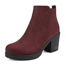 DREAM PAIRS Women's Low Heel Chunky Ankle Boots Winter Shoes,Zoey-1,Burgundy,Size 8.5 M US