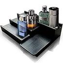 ALCEDIA Cologne Organizer for Men - 4 Tiered Solid Wood Cologne Stand Display Shelf with Hidden Compartment. Vanity Organizer, Perfume Organizer, Spices Organizer and Funko Pop Shelves. (Rustic Black)