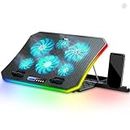 TopMate C12 Laptop Cooling Pad RGB Gaming Notebook Cooler for Desk and Lap Use, Laptop Fan Stand 8 Adjustable Heights with 6 Quiet Fans and Phone Holder, for 15.6-17.3 Inch Laptops -Ice Blue LED Light