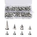 80 Sets Punk Spikes and Studs Kit, Metal Silver Cone Rivet with Screwbacks for DIY Crafts Cool Clothes Belts Bags Shoes Necklaces Accessories (4 Sizes)