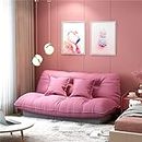 Folding Sofa Bed, Floor Recliner Sofa Chair Sleeping Mat,5-Position Adjustable Floor Lounger with 2 Pillows,for Bedroom Living Room Balcony Game,Pink,150 × 60 × 75cm
