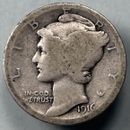 1916-D Mercury Date Key Date Very Tough 10C US Silver