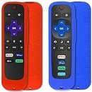 PINOWU Lot de 2 coques universelles compatibles avec télécommande TCL Roku Smart TV, télécommande vocale Roku Premiere, Roku 2, Roku 3, Roku 4 avec cordon (rouge et bleu)