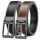 CHAOREN Belts for Men - Reversible Mens Leather Belt 1 3/8" Black & Brown for Trousers - Adjustable Belt Trim to Fit