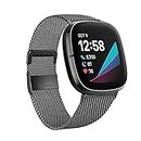 Moydolo Compatible with Fitbit Versa 4 Bands Women Men, Stainless Steel Metal Replacement Mesh Straps for Fitbit Sense 2, Adjustable Magnetic Lock Loop for Fitbit Versa 4 Straps （Large, Black）
