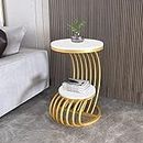 Device Bas with BROWN ART SHOPPEE Farmhouse Accent Coffee Table Simple Modern Bedside Cabinet Small Round Table MDF Top Metal Table Living Room Sofa-Golden/White