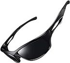 ELEGANTE Polarized Sport Sunglasses for Men Women UV400 Cycling/Running/Cricket Sports Sun Glasses Shades (Glossy Black)-Pack of 1
