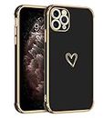 GUAGUA Case for iPhone 11 Pro Max,11 Pro Max Case Luxury Electroplate Edge Bumper Cute Heart Pattern Cover for Women Girl with Camera Protection & 4 Corners Shockproof Protection Phone Case 6.5" Black