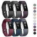Tobfit 6 PACK Sport Bands Compatible with Fitbit Charge 2 Bands for Women Men, Soft Silicone Waterproof Straps Replacement Wristbands for Fitbit Charge 2 / Charge 2 HR Fitness Tracker, Small