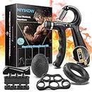 NIYIKOW Grip Strength Trainer Kit with Counter (5 Pack), Counting Grip Strength, Adjustable Hand Grip Strengthener, Finger Trainer, Finger Stretcher, Grip Ring & Stress Relief Grip Ball with Carry Bag