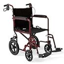 Medline Lightweight Transport Wheelchair with Handbrakes, Folding Transport Chair for Adults has 12 inch Wheels, Red