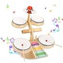 oathx Kids Drum Set,Toddler Drum Kit,Baby Musical Instruments Toys for 1 Year Old,8 in 1 Wooden Xylophone for Kids,Percussion Instrument 1st Birthday for Boys Girls Children
