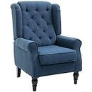 HOMCOM Fabric Accent Chair, Button Tufted Armchair, Modern Living Room Chair, Wingback Chair with Wood Legs, Rolled Arms, Thick Padding for Bedroom, Blue