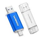 SANKESU 64GB USB Flash Drive 2 Pack USB Photo Memory Stick, High Speed External Data Storage Disk Compatible with Computer/Laptop/Phone/Car(Blue/Silver)