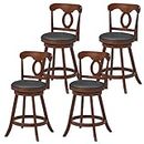COSTWAY 2 PCS Bar Stools, 24 Inch Swivel Counter Height Chairs with Ergonomic Back & Footrest, Vintage Wooden Barstool Set for Kitchen Island, Pub, Bistro, Café, Espresso (4, 24 Inch)
