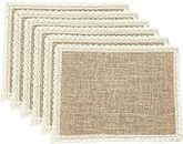 FiveRen Placemats Burlap and Lace Jute Rustic Farmhouse Table Mats Hand Made & One of Life's Little Home Luxuries for Christmas, Thanksgiving,Parties,Weddings,BBQ's,Holidays&Everyday Use (Set of 6)