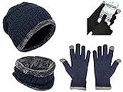 Navkar Crafts Men's & Women's Winter Cap, Neck Warmer & Touch Screen Gloves Combo. Snow Proof,Inside Fur, Warm Woolen Cap with Muffler/Neck Warmer & Mobile Smartphone Gloves for Winters