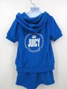 JUICY COUTURE TERRY CLOTH SHORT SET Girl's 7/8 Blue Zip Front Hoodie And Shorts