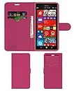 ACM Leather Window Flip Wallet Front & Back Case Compatible with Nokia Lumia 1520 Mobile Cover Pink