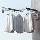 [Upgraded] Clothes Drying Rack with Pegs, HELAZUN Collapsible Wall Mounted Clothes Hangers Rack, Retractable Clothes Line Airer Dryer Stand, Clothing Coat Rack Bathroom Accessories (J+O Shape - Black)